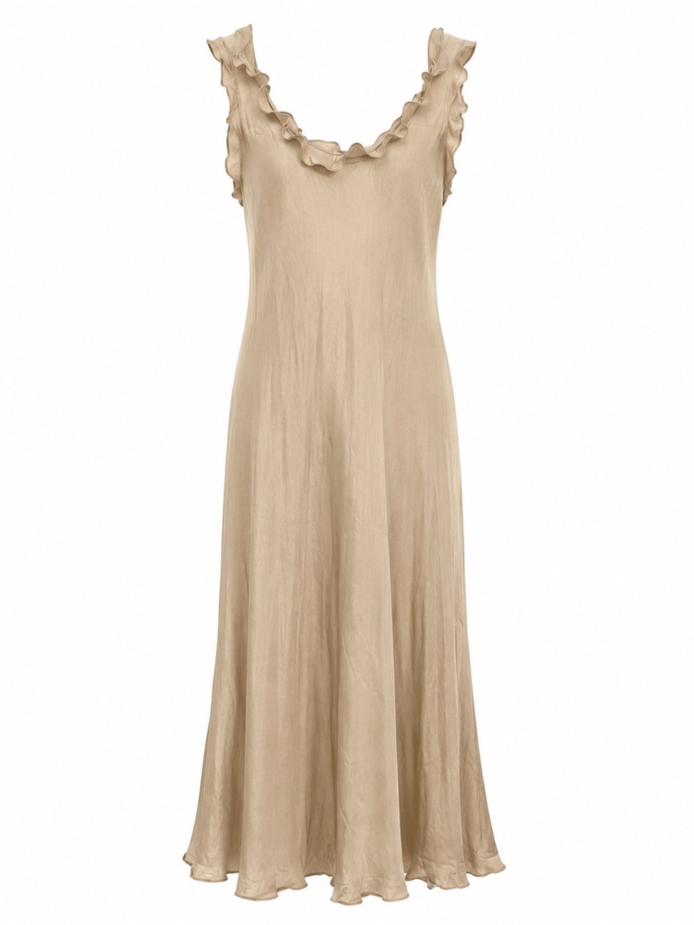Schweitzer Linen 100% Silk Nightgown Maxi Dress Champagne Beige Romantic L